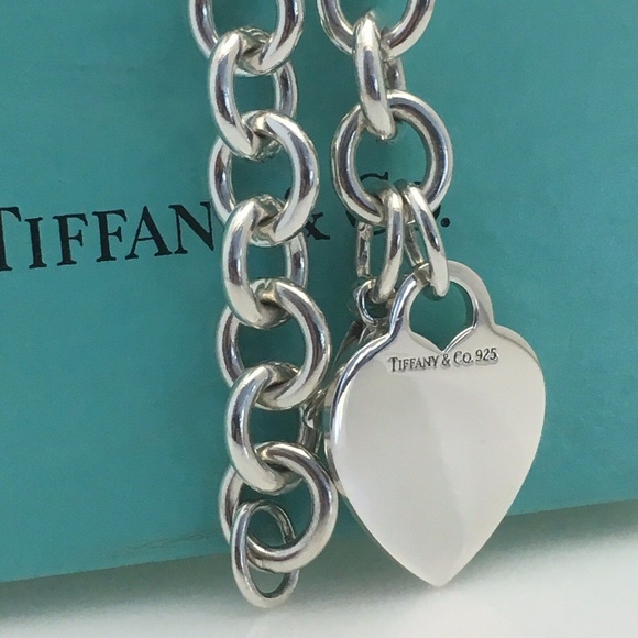 Large 9" Tiffany & Co Heart Tag Charm Bracelet in Sterling Silver